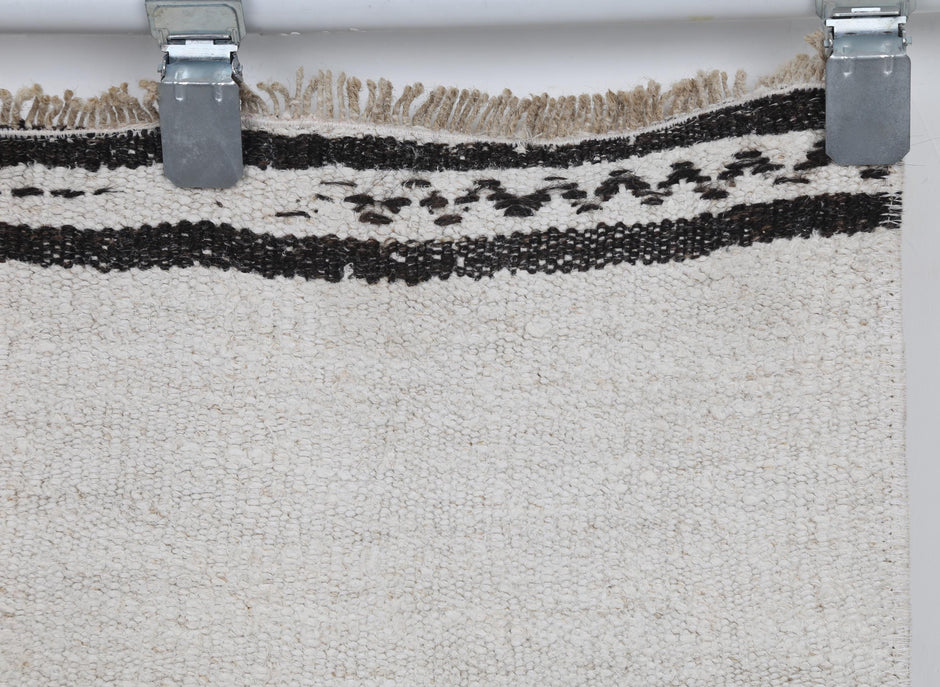 2x4 Vintage Hemp Runner Rug, White and Black Striped Turkish Rug, Handmade Minimalist Entryway Rug