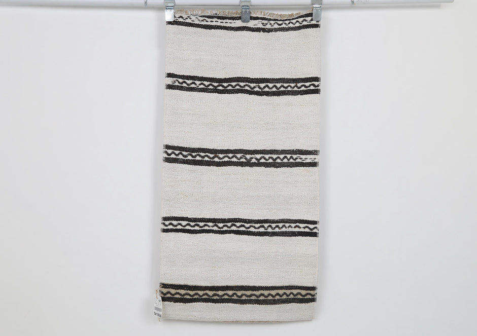 2x4 Vintage Hemp Runner Rug, White and Black Striped Turkish Rug, Handmade Minimalist Entryway Rug