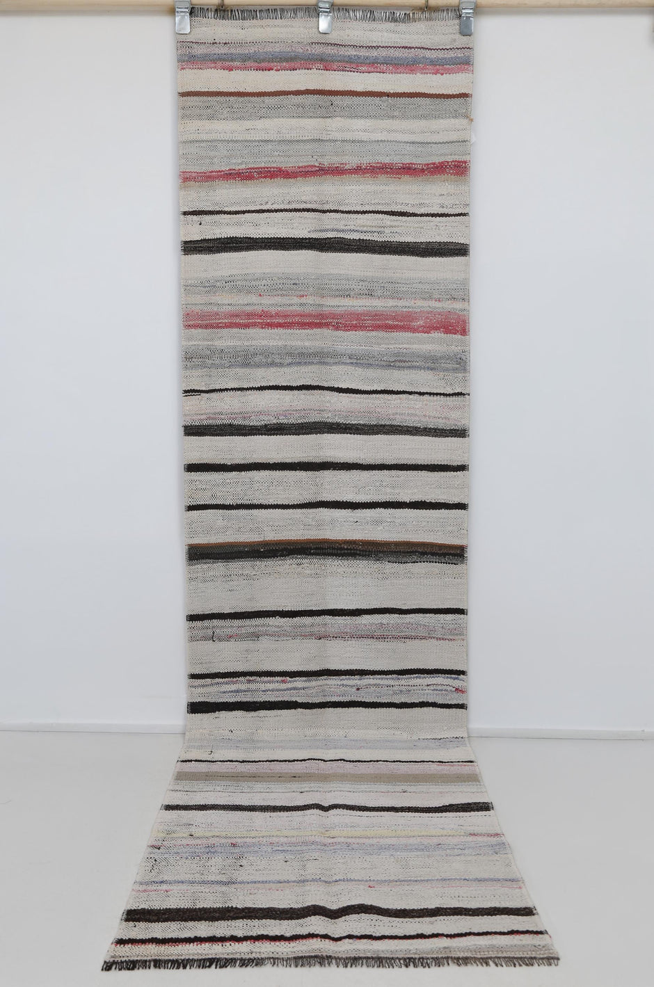 3x9 Vintage Turkish Kilim Runner Rug, Multicolor Striped Flatweave Hallway Rug, Handmade Wool Cotton Decor