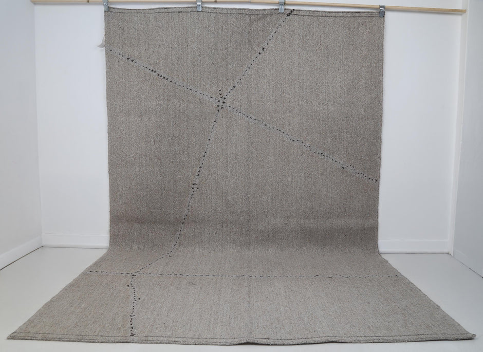 7x10 Vintage Hemp Old Rug, Brown Minimalist Area Rug, Handmade Natural Fiber Turkish Floor Covering