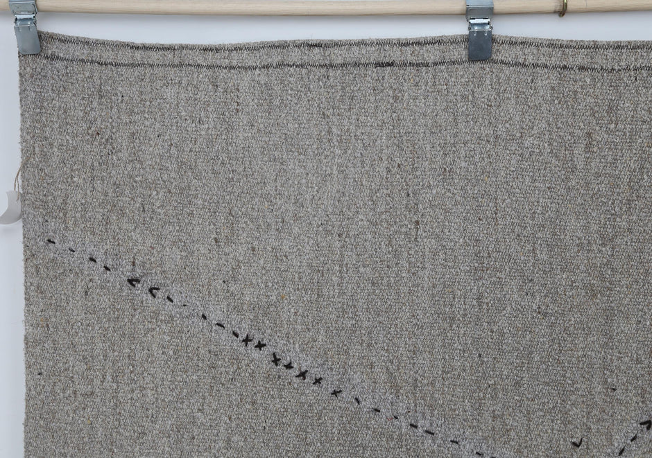 7x10 Vintage Hemp Old Rug, Brown Minimalist Area Rug, Handmade Natural Fiber Turkish Floor Covering