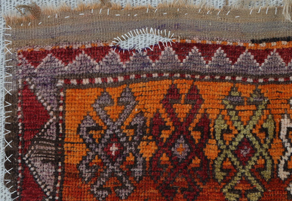 3x4 Vintage Turkish Tapestry Rug, Red Orange Tribal Wall Hanging, Handmade Wool Cotton Textile Art