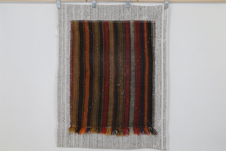 3x4 Vintage Turkish Tapestry Rug, Multicolor Striped Wool Wall Hanging, Handmade Tribal Textile Art