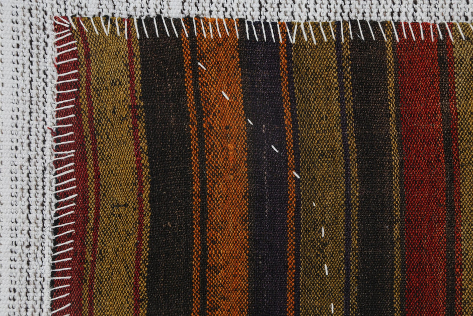 3x4 Vintage Turkish Tapestry Rug, Multicolor Striped Wool Wall Hanging, Handmade Tribal Textile Art