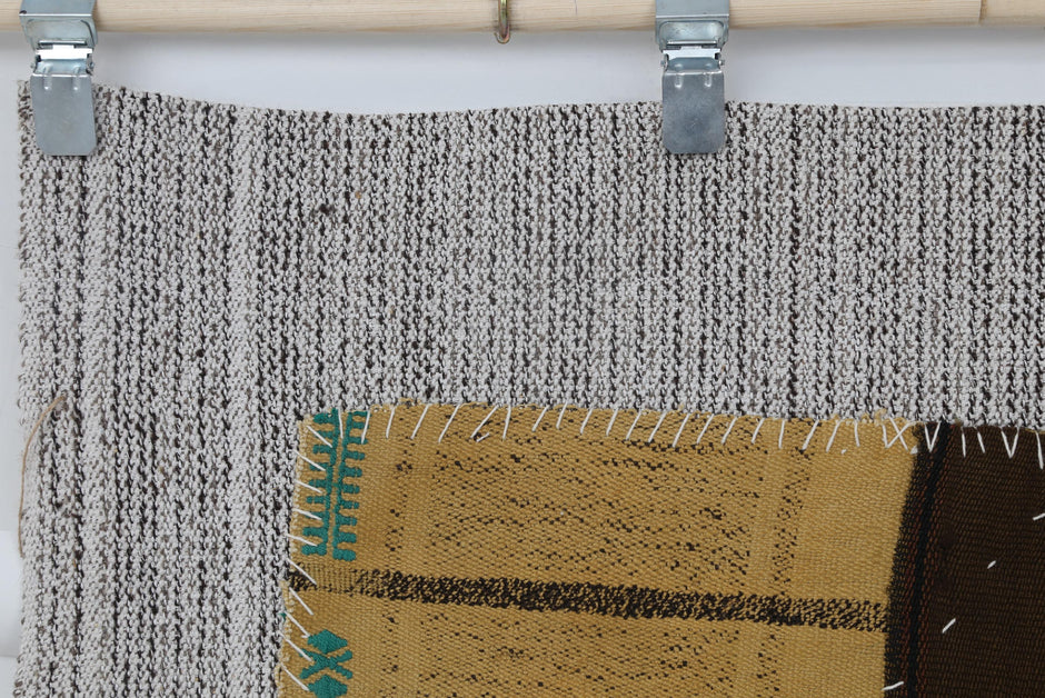 3x4 Vintage Turkish Tapestry Rug, Striped Wool Wall Hanging, Handmade Rustic Textile Art