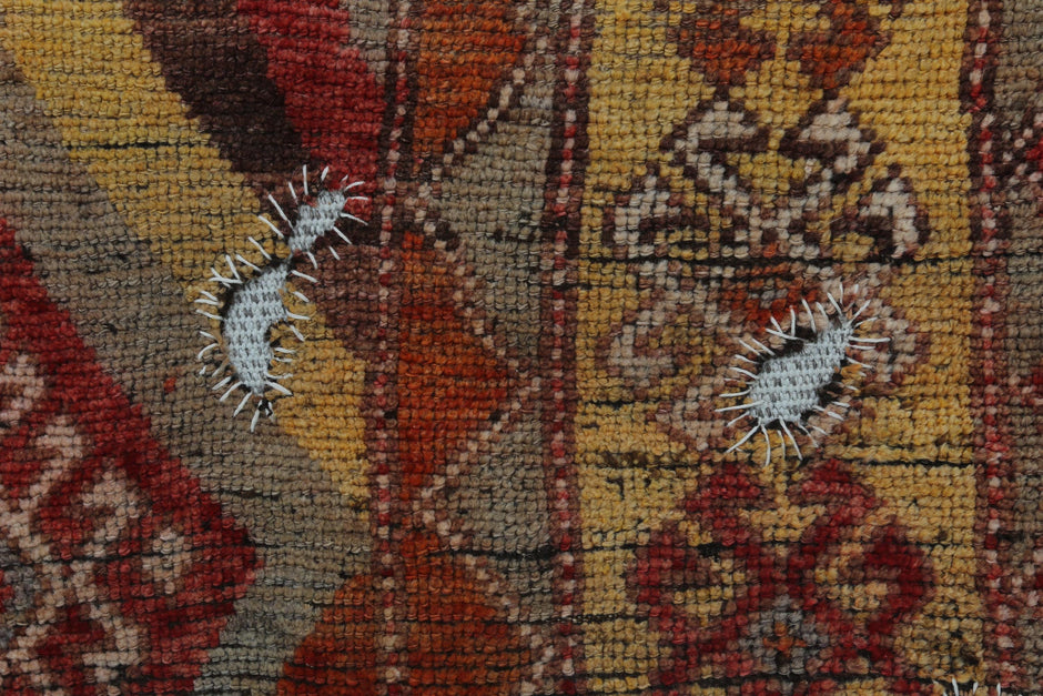 3x4 Vintage Turkish Tapestry Rug, Red Orange Tribal Textile Art, Handwoven Wool Cotton Wall Hanging