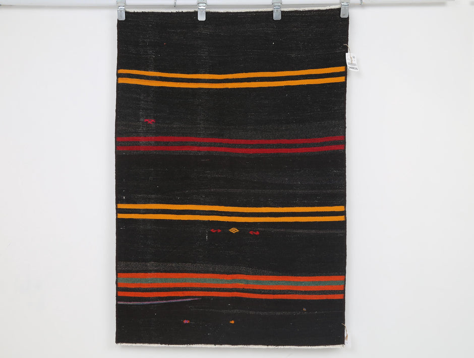 3x4Vintage Turkish Tapestry Rug, Handmade Wool Wall Hanging, Minimalist Textile Wall Art, Striped Boho Decor, Tapestry
