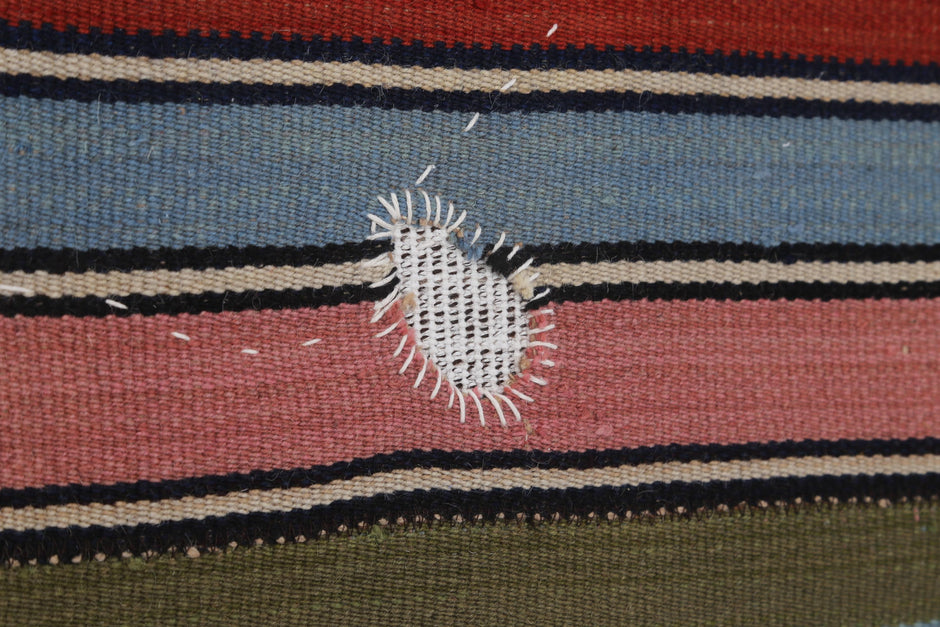 3x4 Vintage Turkish Striped Tapestry Rug, Multicolor Wool Wall Hanging, Handmade Tribal Textile Decor