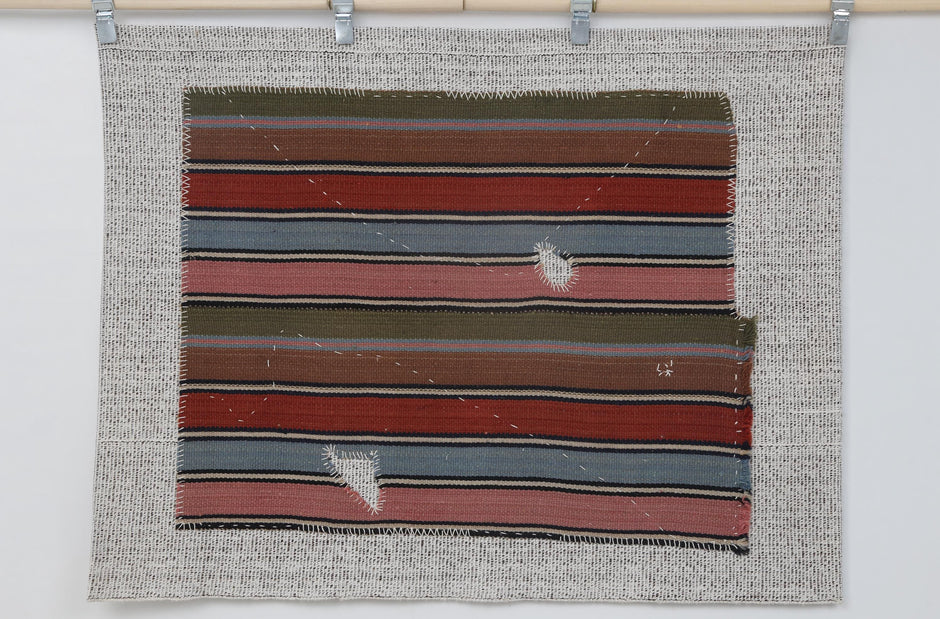 3x4 Vintage Turkish Striped Tapestry Rug, Multicolor Wool Wall Hanging, Handmade Tribal Textile Decor