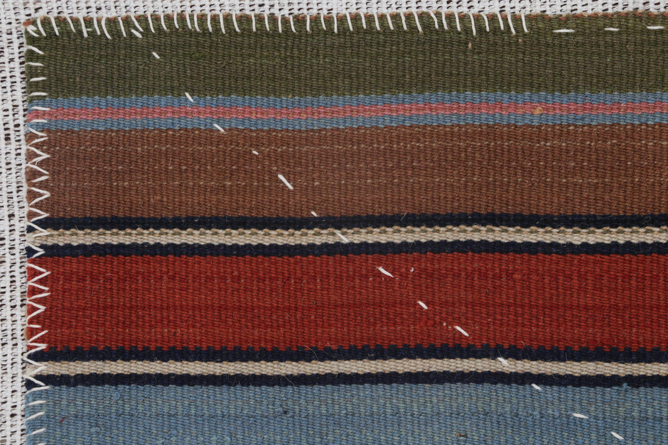 3x4 Vintage Turkish Striped Tapestry Rug, Multicolor Wool Wall Hanging, Handmade Tribal Textile Decor