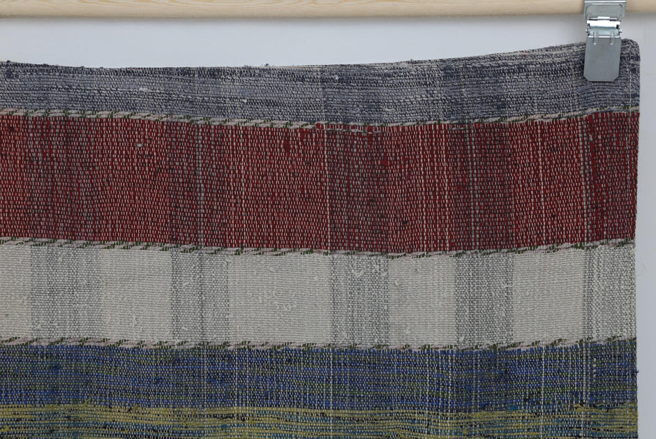 6x8 Vintage Kilim Caput Rug, Multicolor Striped Turkish Flatweave Rug, Handmade Wool Cotton Area Decor