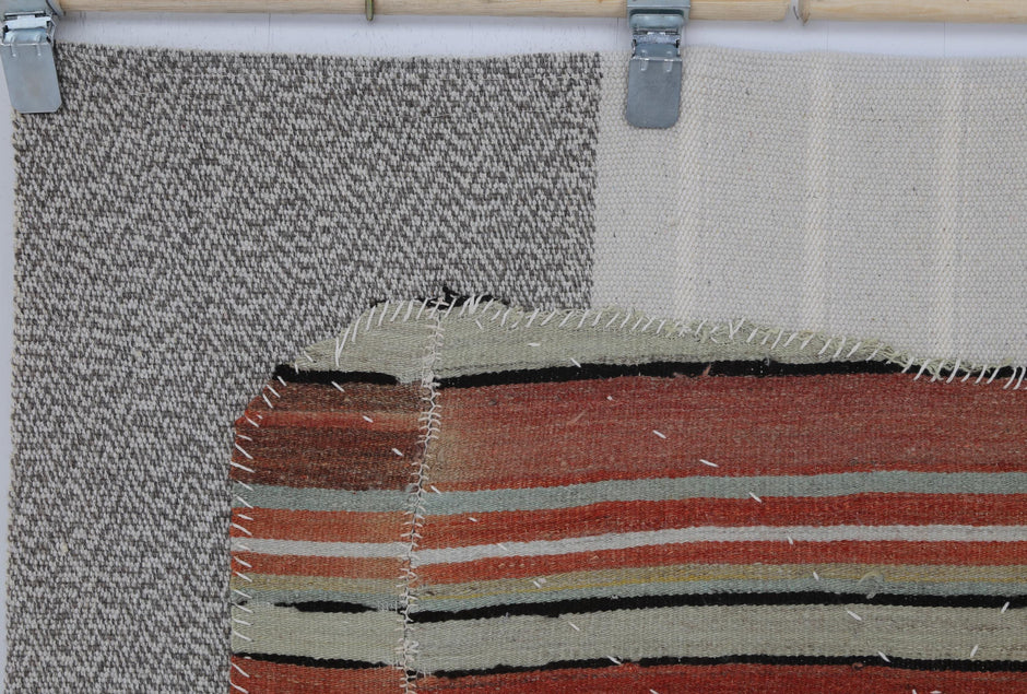 3x4 Vintage Turkish Striped Tapestry Rug, Handwoven Wool Wall Hanging, Multicolor Textile Art