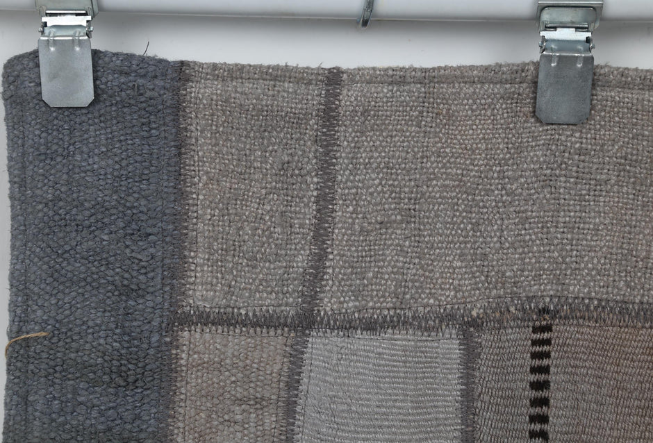 2x8 Vintage Hemp Patchwork Runner Rug, Handmade Turkish Hallway Rug, Neutral Gray Patchwork Carpet, One of a Kind