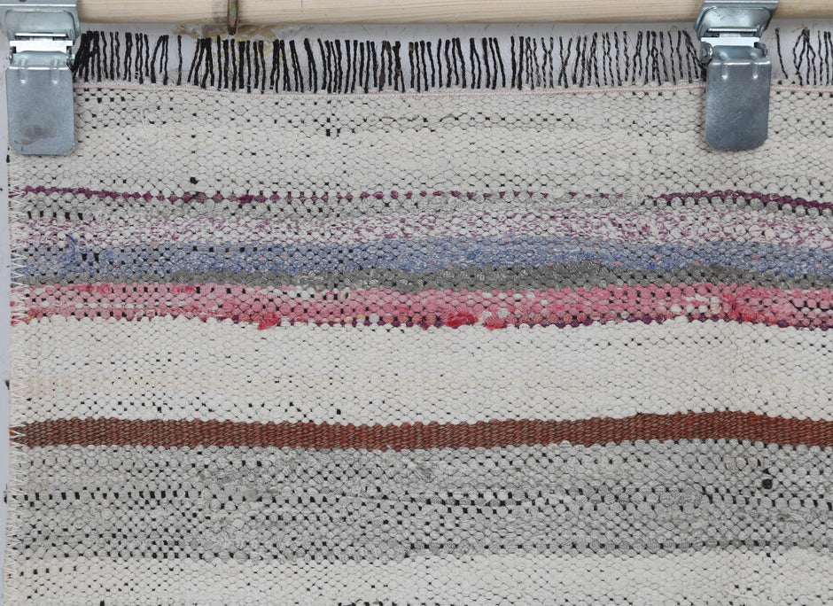 3x9 Vintage Turkish Kilim Runner Rug, Multicolor Striped Flatweave Hallway Rug, Handmade Wool Cotton Decor