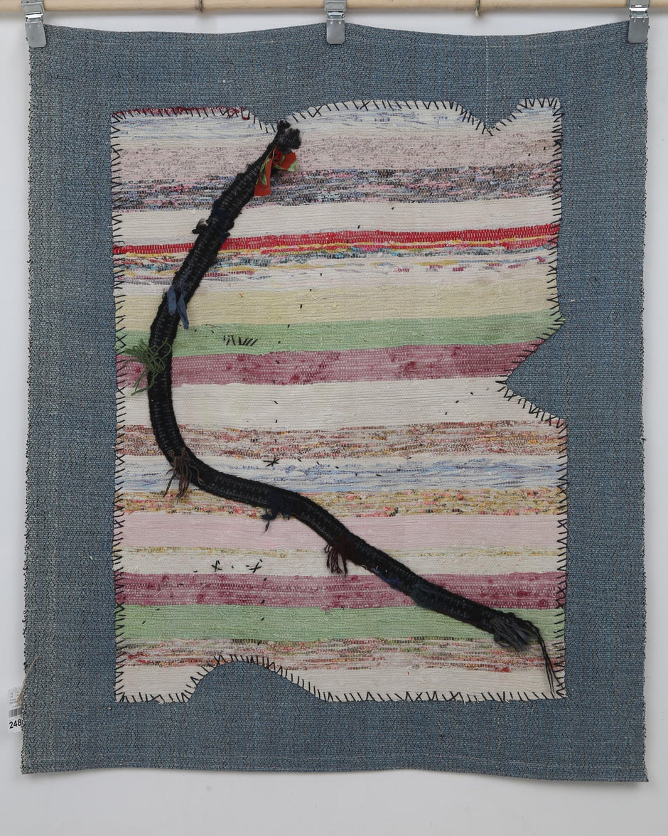 3x4 Vintage Turkish Abstract Tapestry Rug, Handwoven Wall Hanging Textile Art, Multicolor Fiber Art Decor