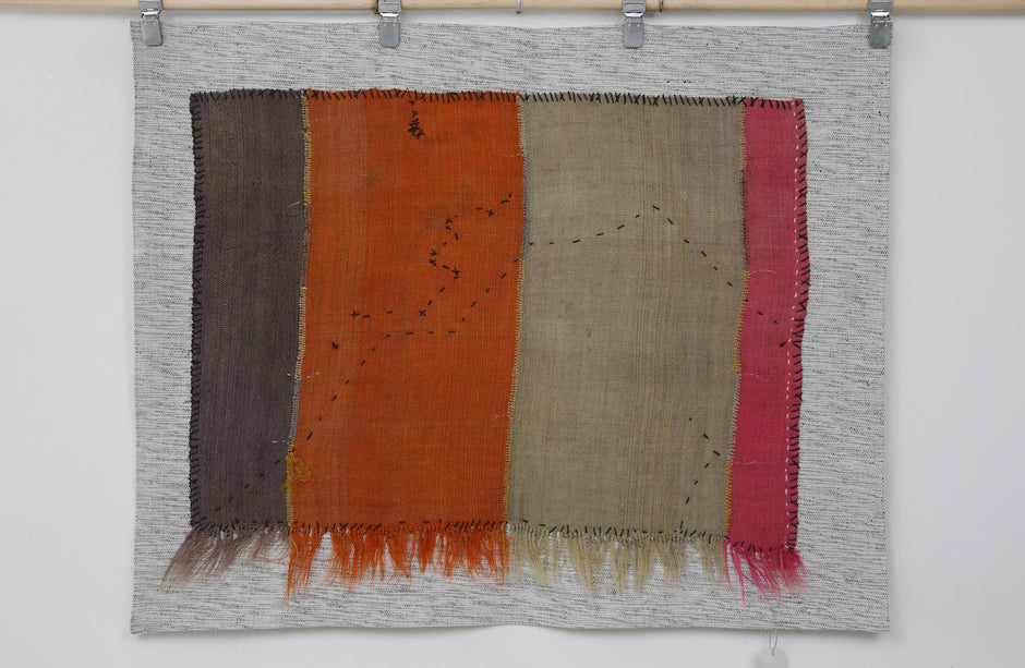 3x4 Vintage Turkish Color Block Tapestry Rug, Handwoven Wall Hanging, Multicolor Textile Fiber Art Decor