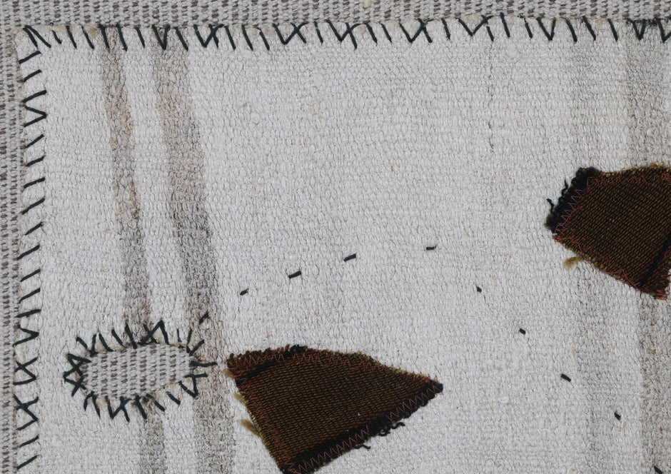 3x4 Handmade Hemp Tapestry Rug, Minimalist White Turkish Wall Hanging, Organic Fiber Textile Art