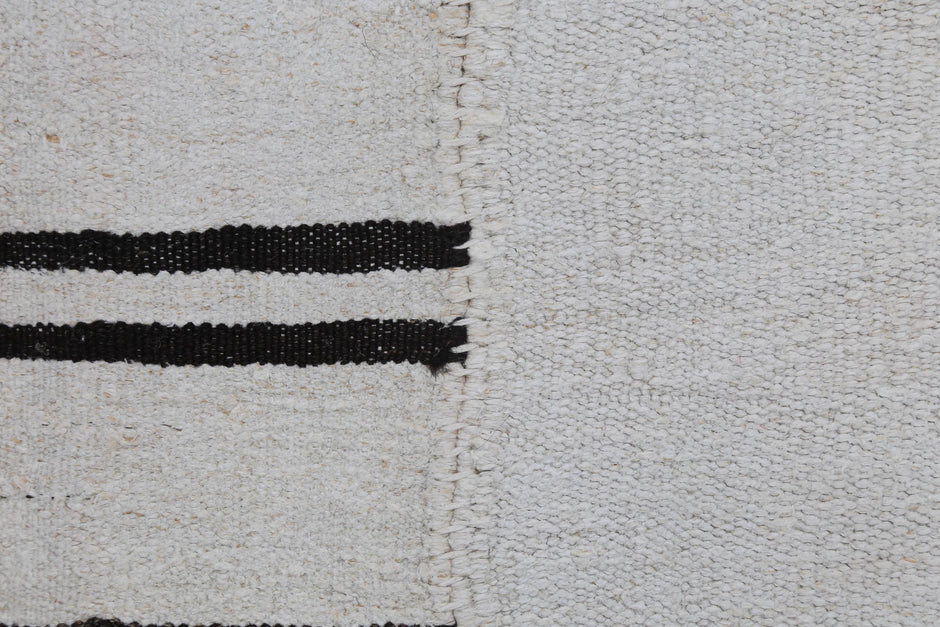 9x11 Vintage Turkish Hemp Rug, Handmade White Striped Flatweave Area Rug, Large Tribal Wool Hemp Carpet