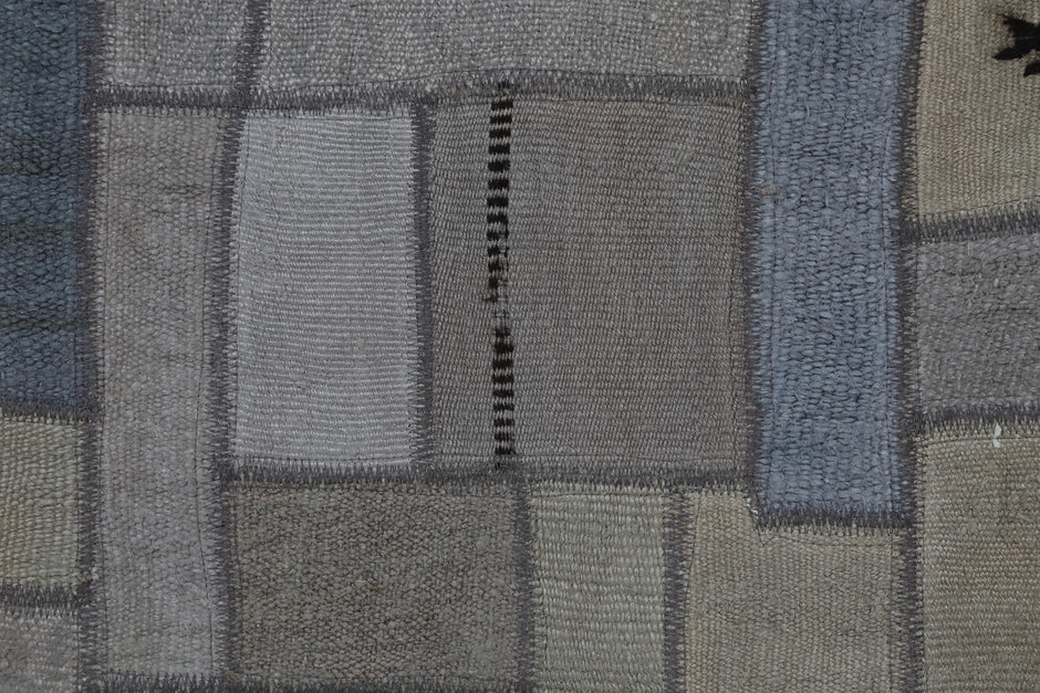 2x8 Vintage Hemp Patchwork Runner Rug, Handmade Turkish Hallway Rug, Neutral Gray Patchwork Carpet, One of a Kind