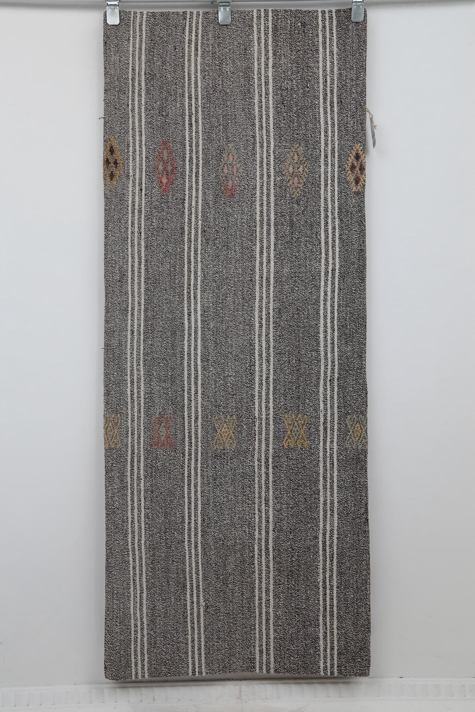 2x6 Vintage Turkish Flatweave Runner Rug, Handmade Wool Hallway Rug, Gray Striped Kilim Runner, Minimalist Entryway Carpet