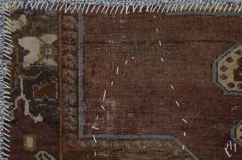 3x4 Vintage Turkish Medallion Tapestry Rug, Handwoven Wall Hanging, Brown Red Textile Art Decor