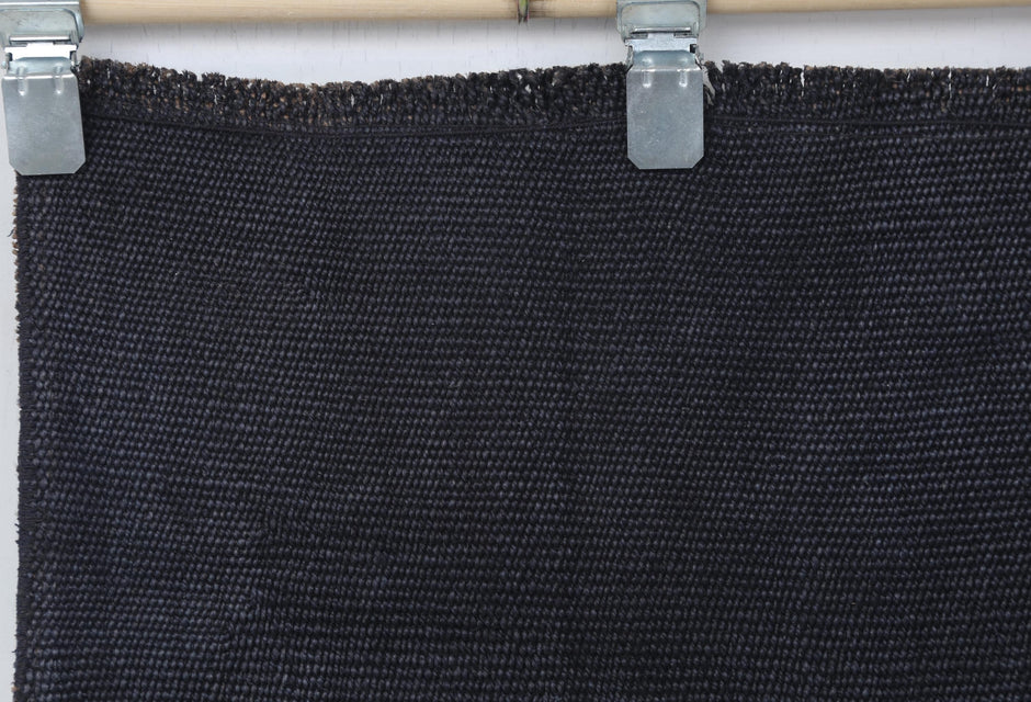 3x4 Vintage Turkish Hemp Rug, Handmade Dark Blue Minimalist Small Area Rug, Solid Hemp Entryway Rug