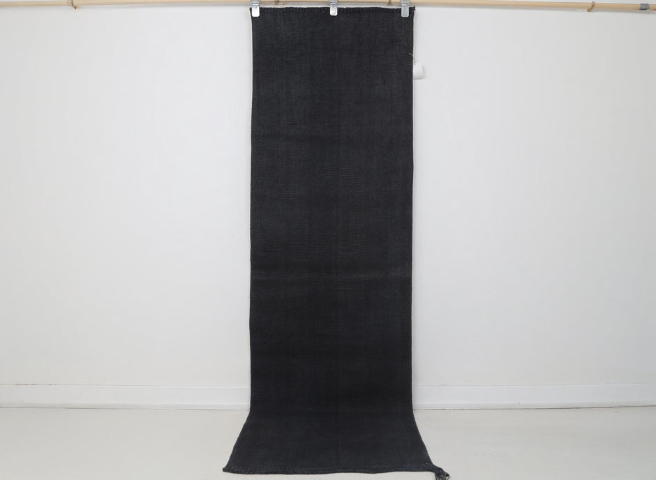 2x8 Vintage Turkish Hemp Runner Rug, Handmade Dark Blue Minimalist Hallway Rug, Solid Natural Hemp Runner