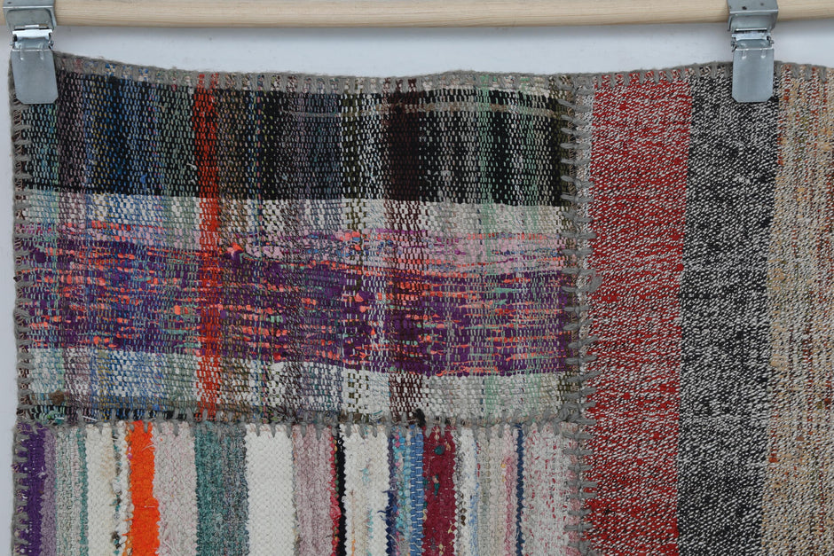 7x10 Vintage Turkish Flatweave Patchwork Rug, Handmade Multicolor Kilim Area Rug, Large Bohemian Wool Cotton Carpet