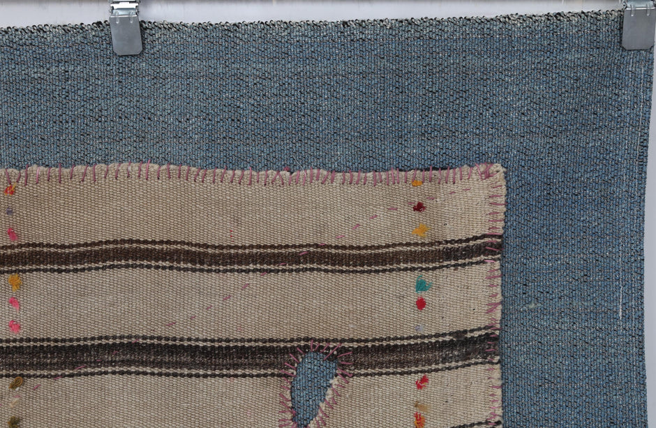 3x4 Handmade Wool Tapestry Rug, Striped Textile Wall Hanging, Rustic Fiber Art Decor