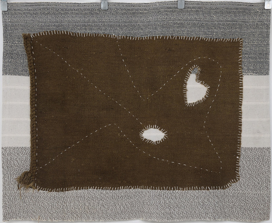 3x4 Handmade Wool Tapestry Rug, Brown Minimalist Textile Wall Hanging, Fiber Art Decor