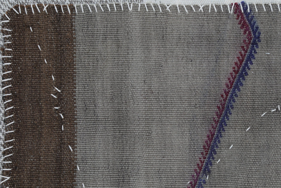 3x4 Handmade Wool Hemp Tapestry Rug, Neutral Geometric Textile Wall Hanging, Rustic Fiber Art Decor