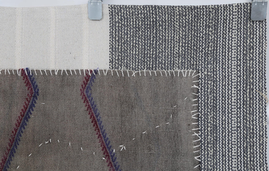 3x4 Handmade Wool Hemp Tapestry Rug, Neutral Geometric Textile Wall Hanging, Rustic Fiber Art Decor