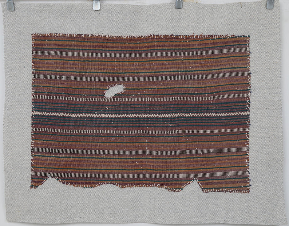 3x4 Handmade Wool Tapestry Rug, Striped Textile Wall Hanging, Rustic Fiber Art Decor