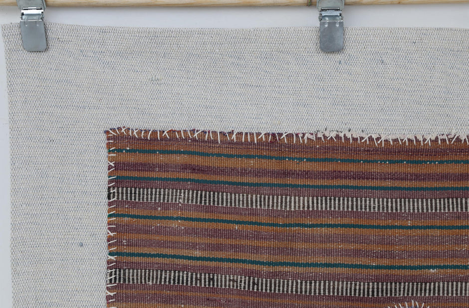 3x4 Handmade Wool Tapestry Rug, Striped Textile Wall Hanging, Rustic Fiber Art Decor