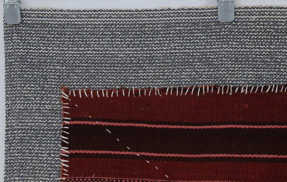 3x4 Handmade Wool Tapestry Rug, Red Striped Textile Wall Hanging, Rustic Fiber Art Decor
