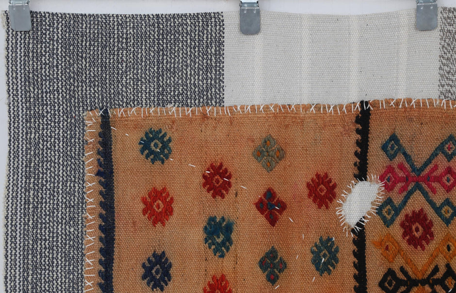 3x4 Handmade Wool Tapestry Rug, Tribal Textile Wall Hanging, Geometric Fiber Art Decor