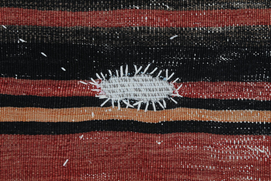 3x4 Wool Tapestry Rug, Red Black Striped Textile Wall Hanging, Rustic Woven Fiber Art