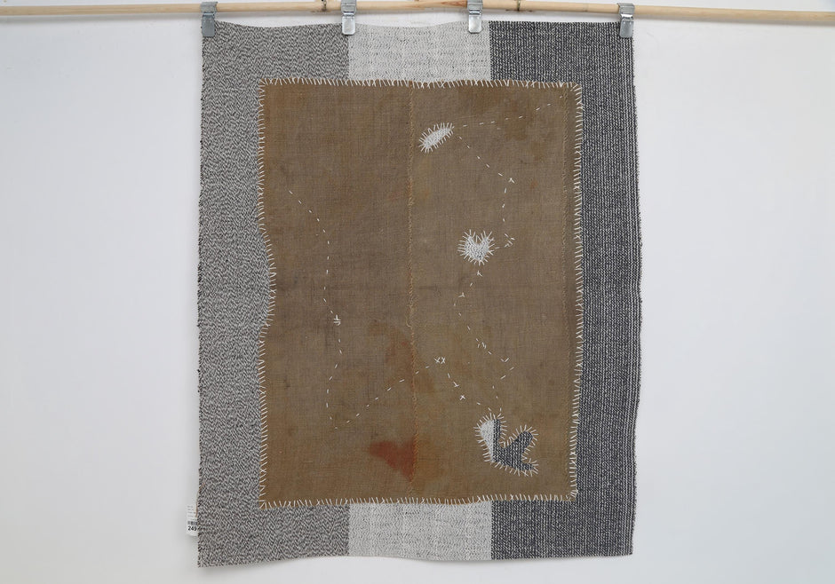 3x4 Wool Tapestry Rug, Brown Minimalist Textile Wall Hanging, Abstract Fiber Art Decor