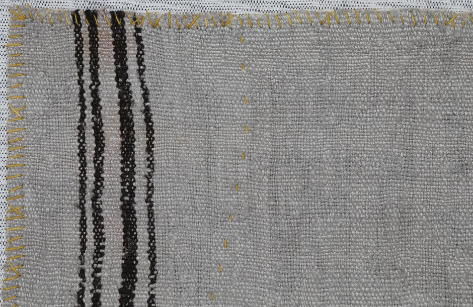 3x4 Vintage Tapestry Rug, Natural Hemp Wool Turkish Textile, Minimal Black Stripe Wall Art