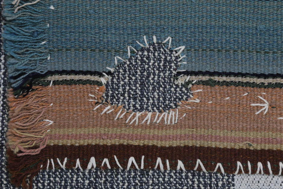 2x4 Vintage Turkish Wool Kilim Wall Art, Handwoven Striped Textile Hanging