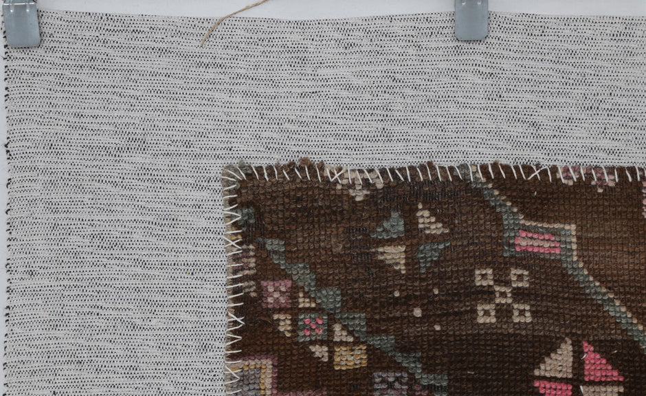3x4 Handmade Wool Tapestry Rug, Brown Tribal Textile Wall Hanging, Rustic Fiber Art Decor