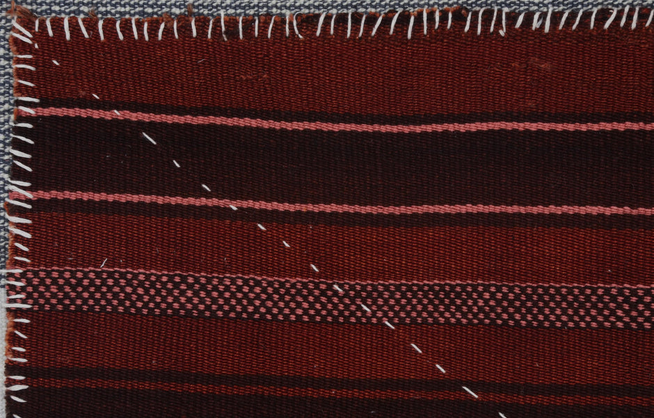 3x4 Handmade Wool Tapestry Rug, Red Striped Textile Wall Hanging, Rustic Fiber Art Decor