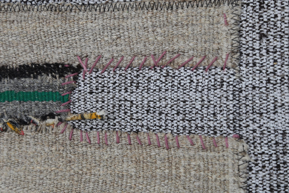 3x4 Wool Tapestry Rug, Neutral Striped Textile Wall Hanging, Handmade Rustic Fiber Art