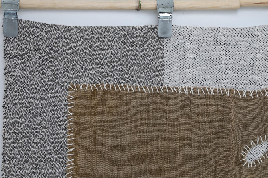 3x4 Wool Tapestry Rug, Brown Minimalist Textile Wall Hanging, Abstract Fiber Art Decor