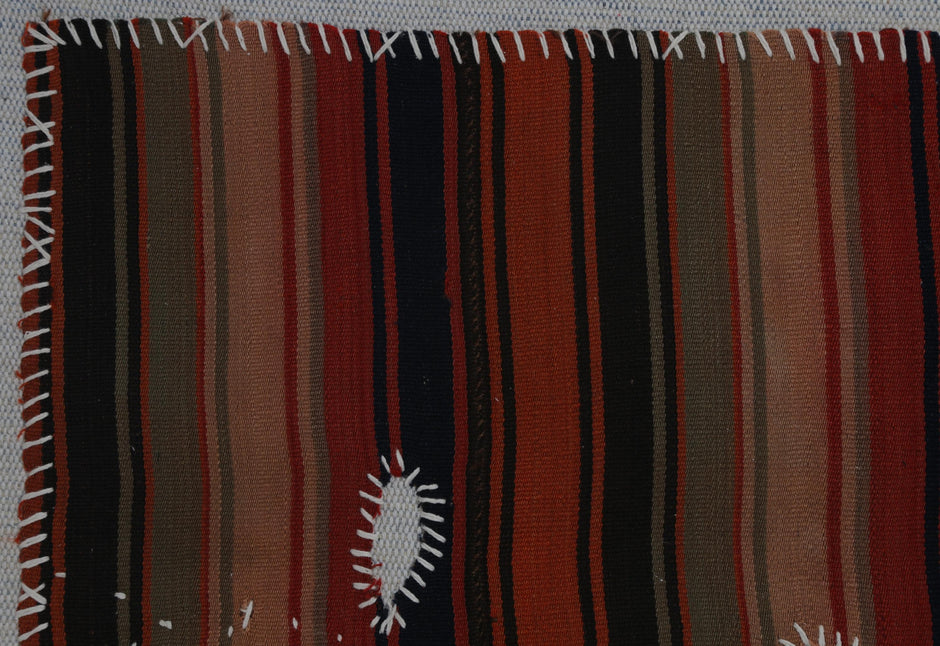 3x4 Vintage Turkish Tapestry Rug, Red Black Striped Wool Kilim, Woven Textile Wall Art