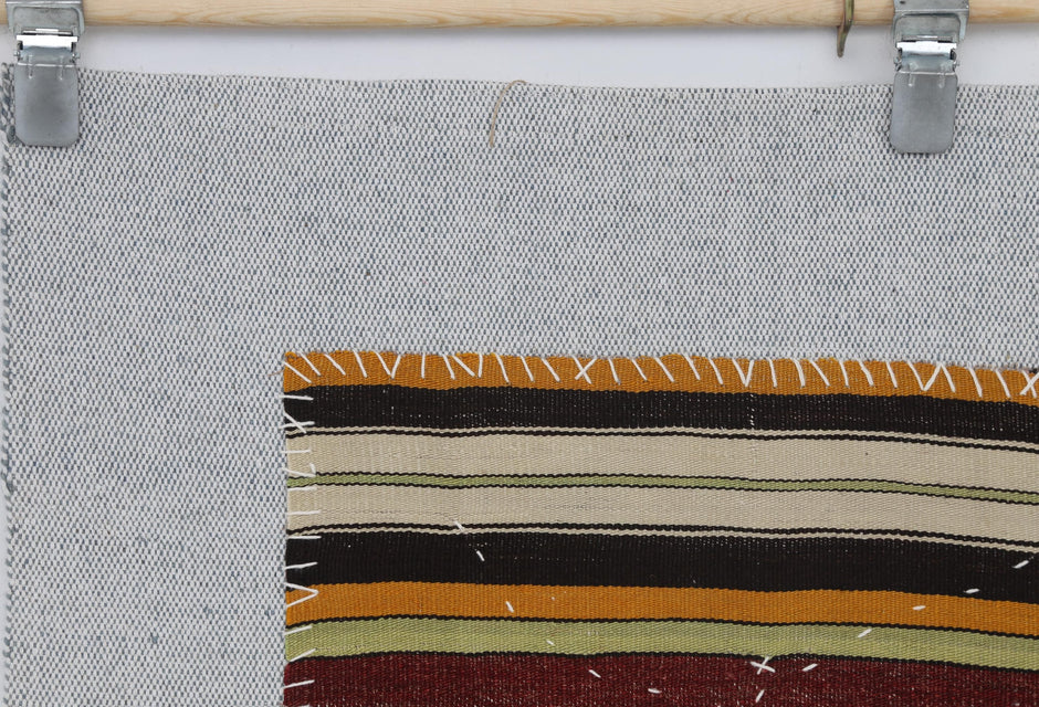 3x4 Vintage Turkish Tapestry Rug, Striped Wool Textile Wall Art, Rustic Woven Wall Hanging