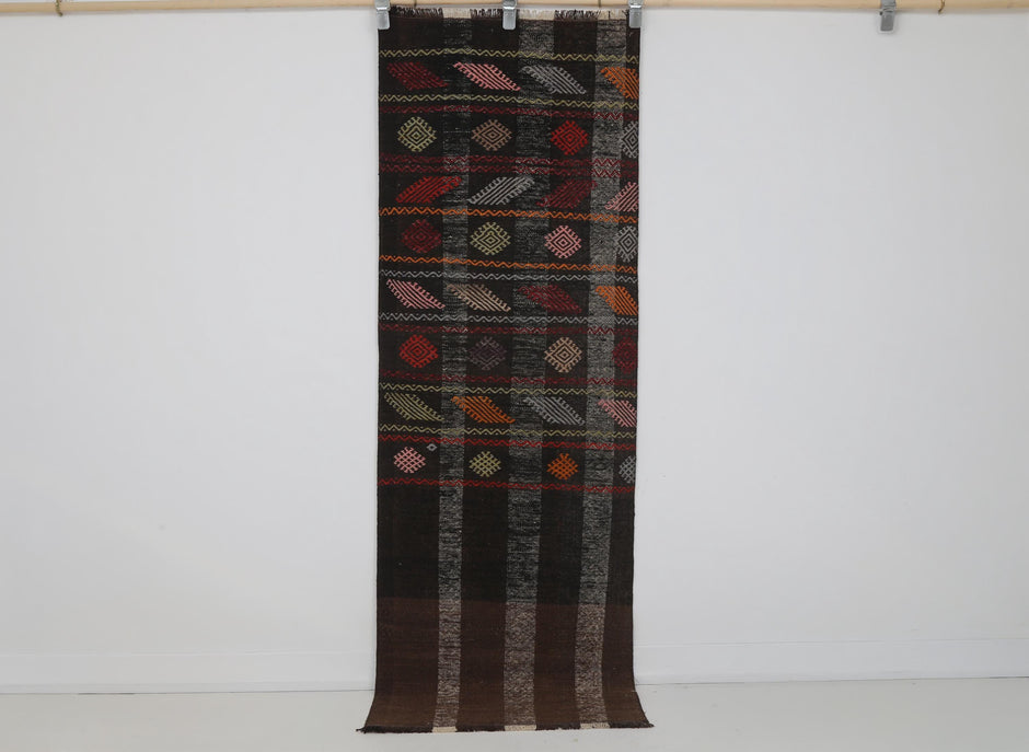 2x6 Vintage Turkish Flatweave Runner Rug, Striped Wool Cotton Kilim, Narrow Hallway Rug