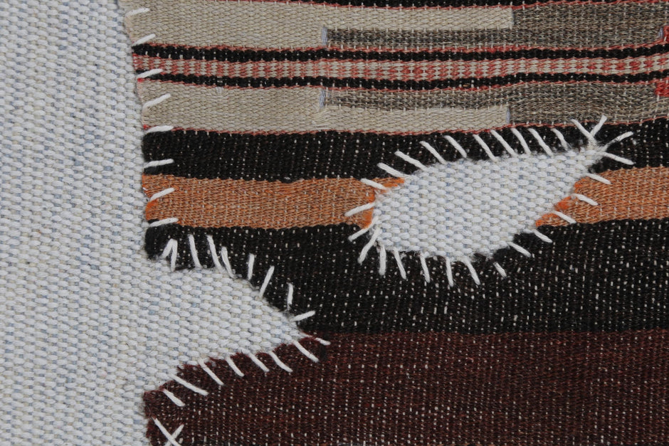 3x4 Vintage Turkish Tapestry Rug, Dark Brown Burgundy Striped Wool Cotton Textile, Woven Wall Art