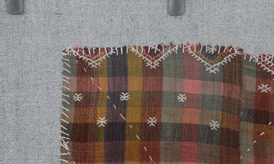 3x4 Vintage Turkish Tapestry Rug, Plaid Wool Textile Wall Hanging, Patchwork Kilim Wall Art