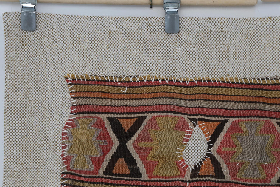3x4 Vintage Turkish Tapestry Rug, Geometric Wool Kilim Wall Hanging, Woven Textile Wall Art